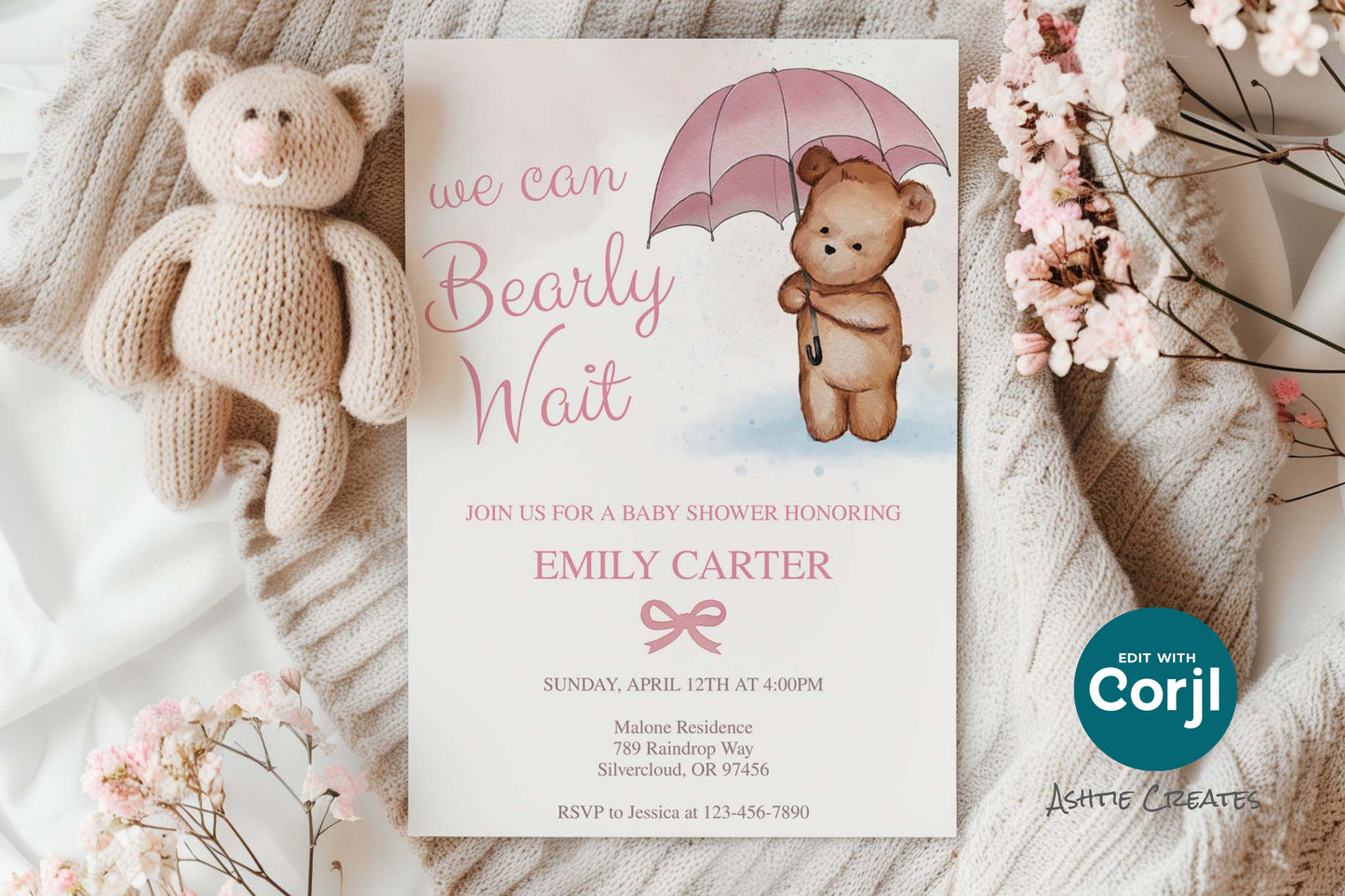 We Can Bearly Wait Baby Shower Invitation Design - Customizable Digital Download