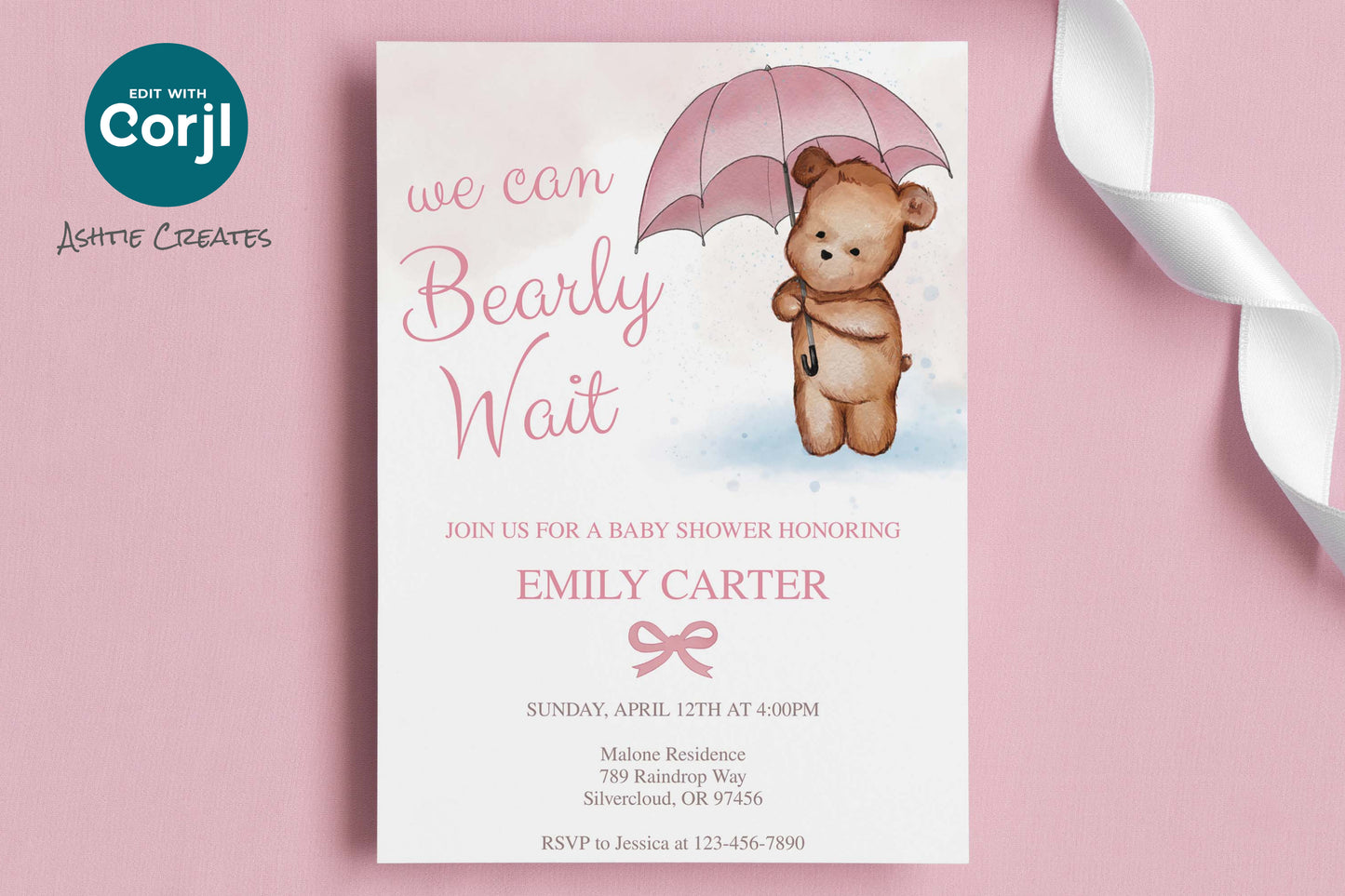 We Can Bearly Wait Baby Shower Invitation Design - Customizable Digital Download