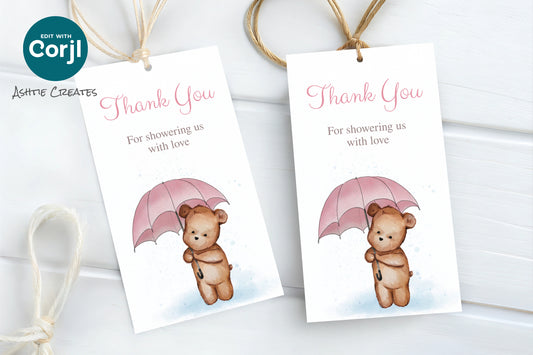 We Can Bearly Wait Thank You Tag or Sticker - Customizable Digital Download