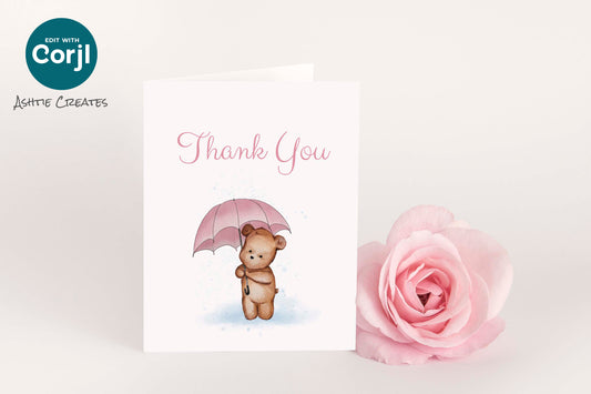 We Can Bearly Wait Thank You Card – Editable Baby Shower Card - Customizable Digital Download