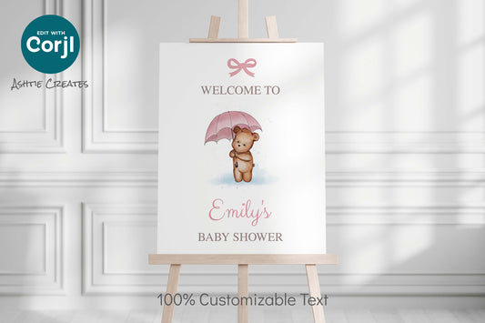 We Can Bearly Wait Baby Shower Welcome Sign 16x20 - Editable Digital Download
